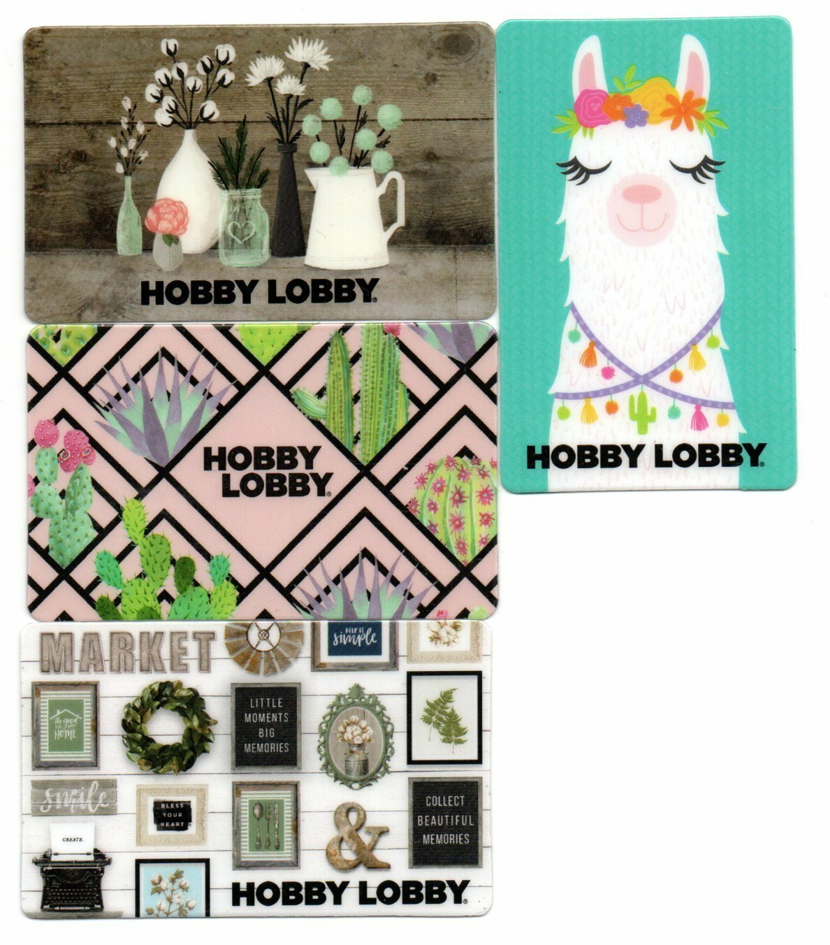 Lot of (4) Hobby Lobby Gift Cards No $ Value Collectible Llama Cactus  Flowers | eBay
