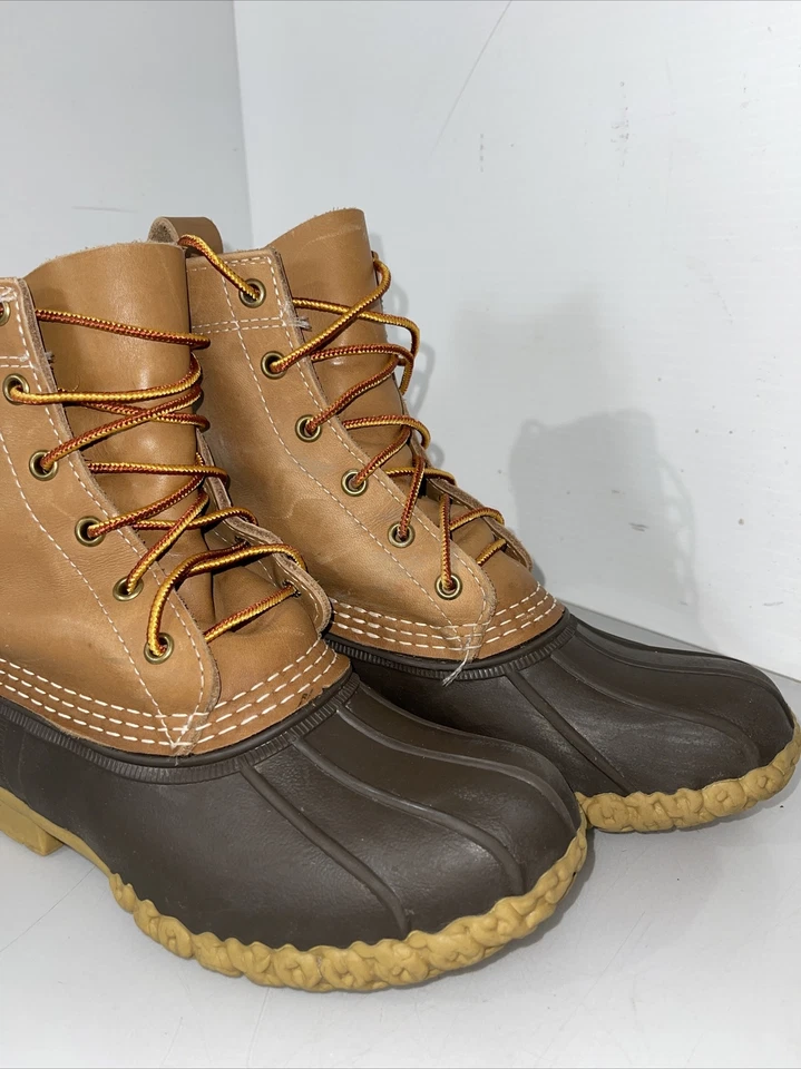 L.L. Bean Mujer Talla 7M Botas de Pato Botas de Frijol Con Cordones Cuero Goma Azul Marino Foto 2 de 4