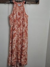 Nine West Halter Dress Floral Orange Peach Long Medium