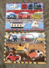 Lot of 2 Melissa  Doug Peg Puzzle Mix Match Vehicle  Chunky Construction Truck