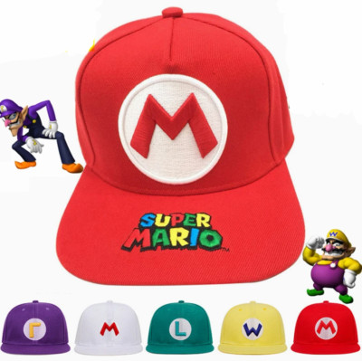 Snapback Baseball Cap Super Mario Bros Mütze flach Freizeit Reise Sonne verstellbar Cap