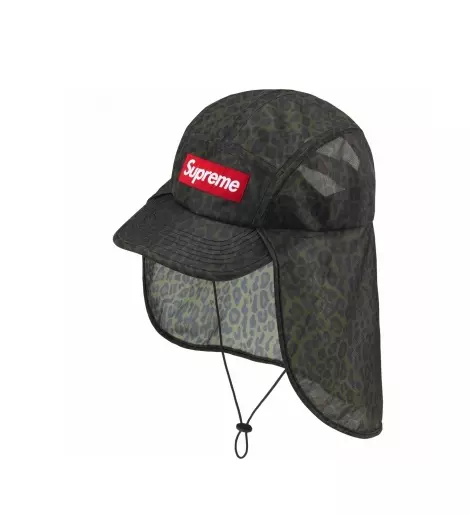 Capuchon de camp en maille suprême pare soleil léopard camouflage SS24 en main expéditions logo boîte rapide