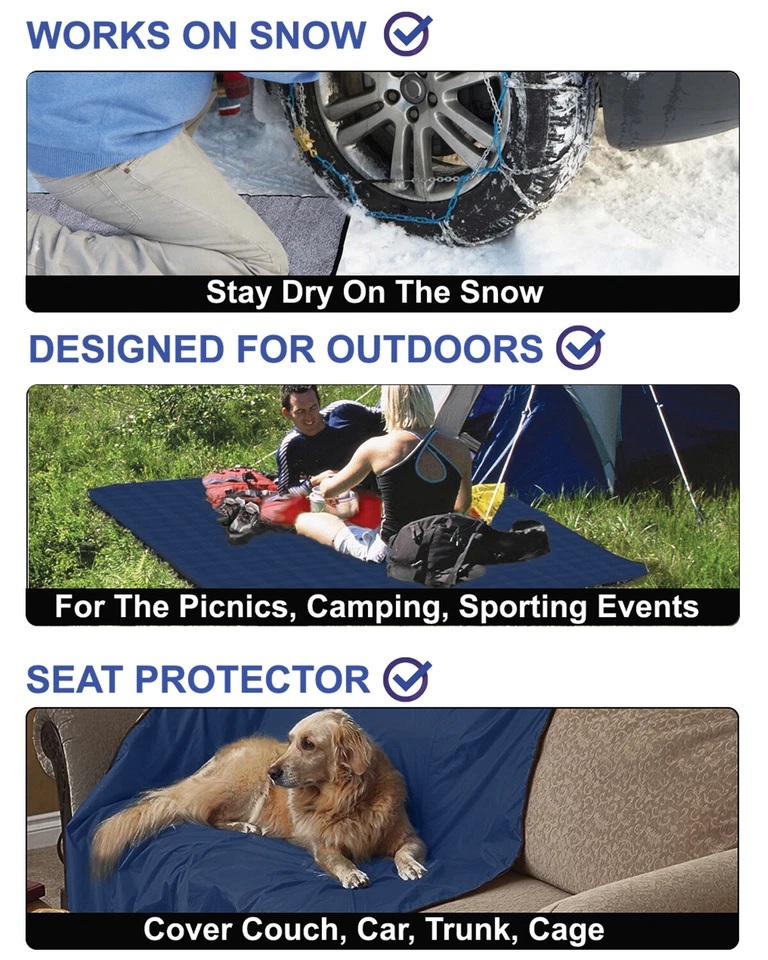 Waterproof Outdoor Blanket Sherpa Windproof Comfy Foldable Pet, 51''X 59'' Navy - Image 4 of 4