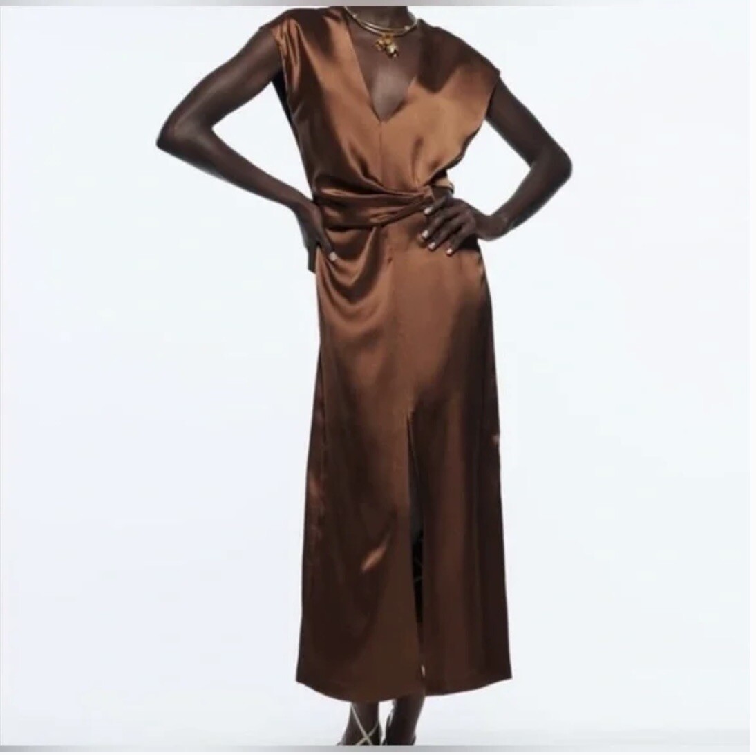 ワンピース CUT-OUT SATIN DRESS SATIN CUT OUT MIDI DRESS - Orange | ZARA United States