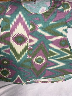 Lularoe Perfect T Green Purple Tribal Aztec Large 16/20 Tunic Unicorn   18/20
