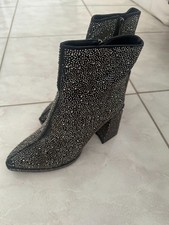 Stefaniya Nina Black Rhinestone Studded Ankle Boots Women s Size 8 Block Heel