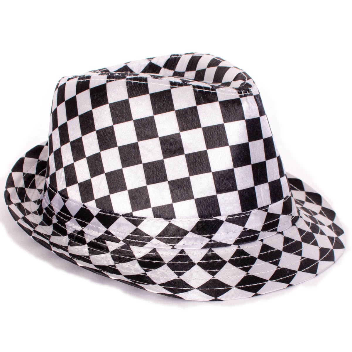 1920s Gangster Mob Boss Costume Checkered Fedora, White Black, One