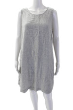 J Crew Womens Linen Striped Print Sleeveless Shift Dress White Size 10