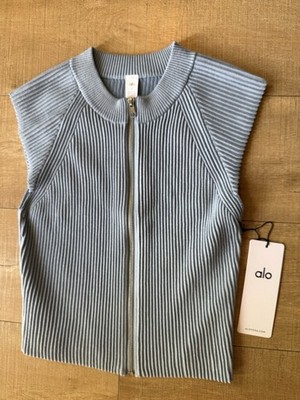 NWT ALO Denim Knit Sleeveless Full Zip Top size medium celestial
