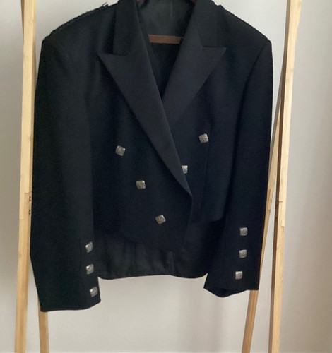 Prince Charlie Black Evening Jacket with Satin Collar & Waistcoat Size 48 Short