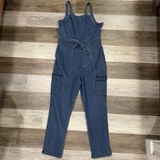 Tinsel Town Denim Jean Bib Overalls Women's Sz Medium Cargo Pockets Stretch EUC