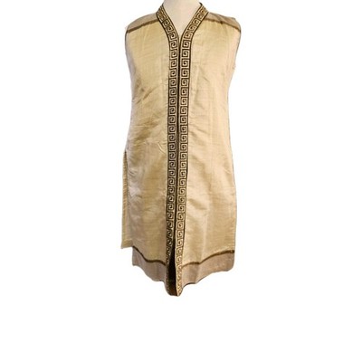 Greek Key Leinen Tunika Damen Gold-Inlay locker gefüttert Pullover Handarbeit Top UK Sm