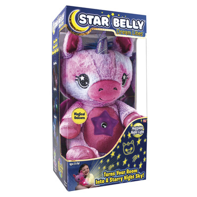 Stuffed Unicorn Bear Star Belly Dream Lite Pink & Purple 6 Colored Night Lights
