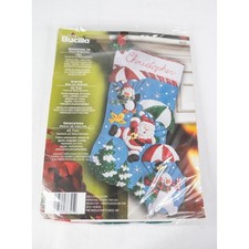 Bucilla Dropping In Felt Stocking Kit 18in Blue New Santa Penguin Snowman 86325