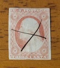 Vintage US Stamp #10A Imperforate 1851 Washington Used With Pen Cancel - CV $205