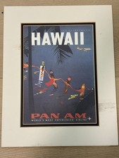 Pan Am Jet Clippers to Hawaii Vintage Travel Poster With Surfers