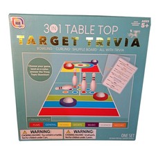 3 in 1 Table Top Target Trivia Bowling Curling Shuffle Board Game Ages 5