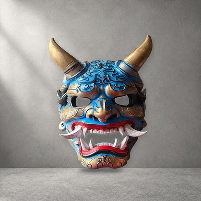 Samurai-Oni-Maske mit Flammenornament   tragbare Dämonenmaske