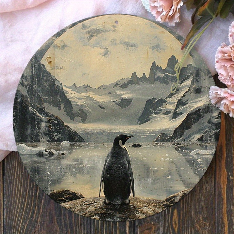 Penguin Antarctic Landscape Round Wall Art Weather Resistant
