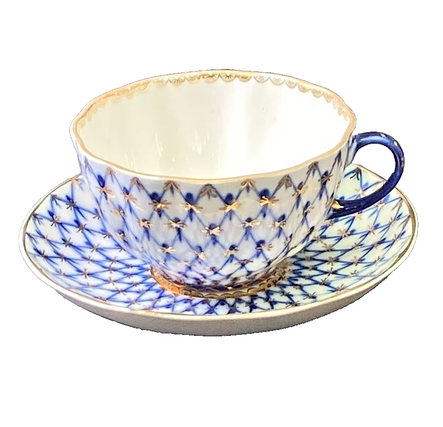 Teetasse mit Untertasse  Lomonosov Kobaltnetz roter Stempel - Bild 1 von 1