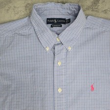 Ralph Lauren Shirt Mens Large Blue Check Plaid Classic Fit Button Down Cotton