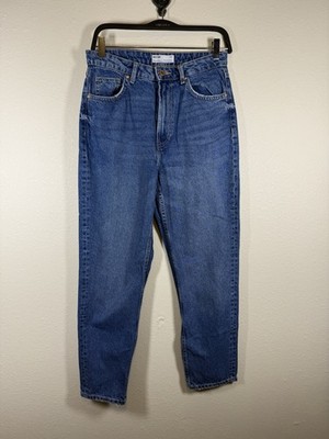 Bershka The Mom Jeans Women's  Size 6/Waist 28 Blue Denim Tapered Leg High Rise