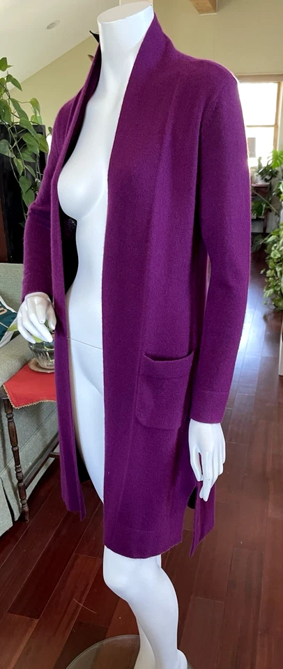Isaac Mizrahi 100% Cashmere Open Front Cardigan Duster Sweater Plum XXS Runs L - Image 2 of 4