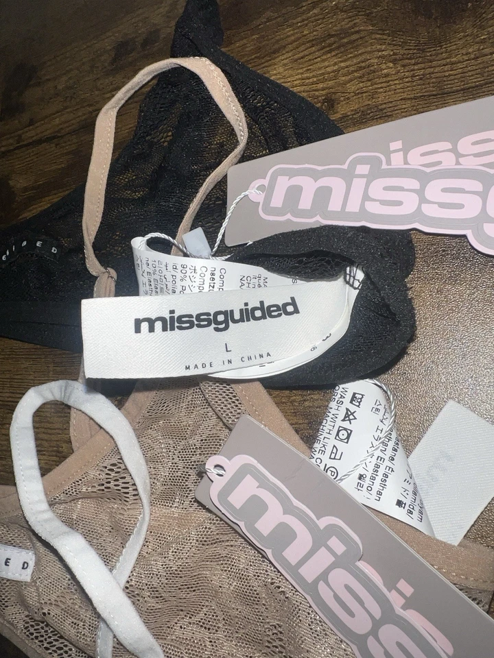 ¡NUEVO CON ETIQUETAS! Lote de 4 mini bralettes de encaje transparente fino Missguided talla grande Foto 2 de 4
