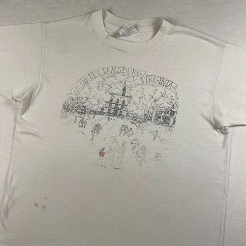 Vtg 80s Williamsburg Virginia Art Tee M White Drawn Senior C 1980s vintage concert t-shirt, vintage, single stitch, B+ condition