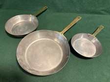 Vintage Small Copper Frying Pans with Brass Handles - Set of 3
