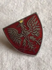 WW2 Polish Crowned Eagle Badge, Red Enamel & Silver Plate - T Fattorini B'Ham