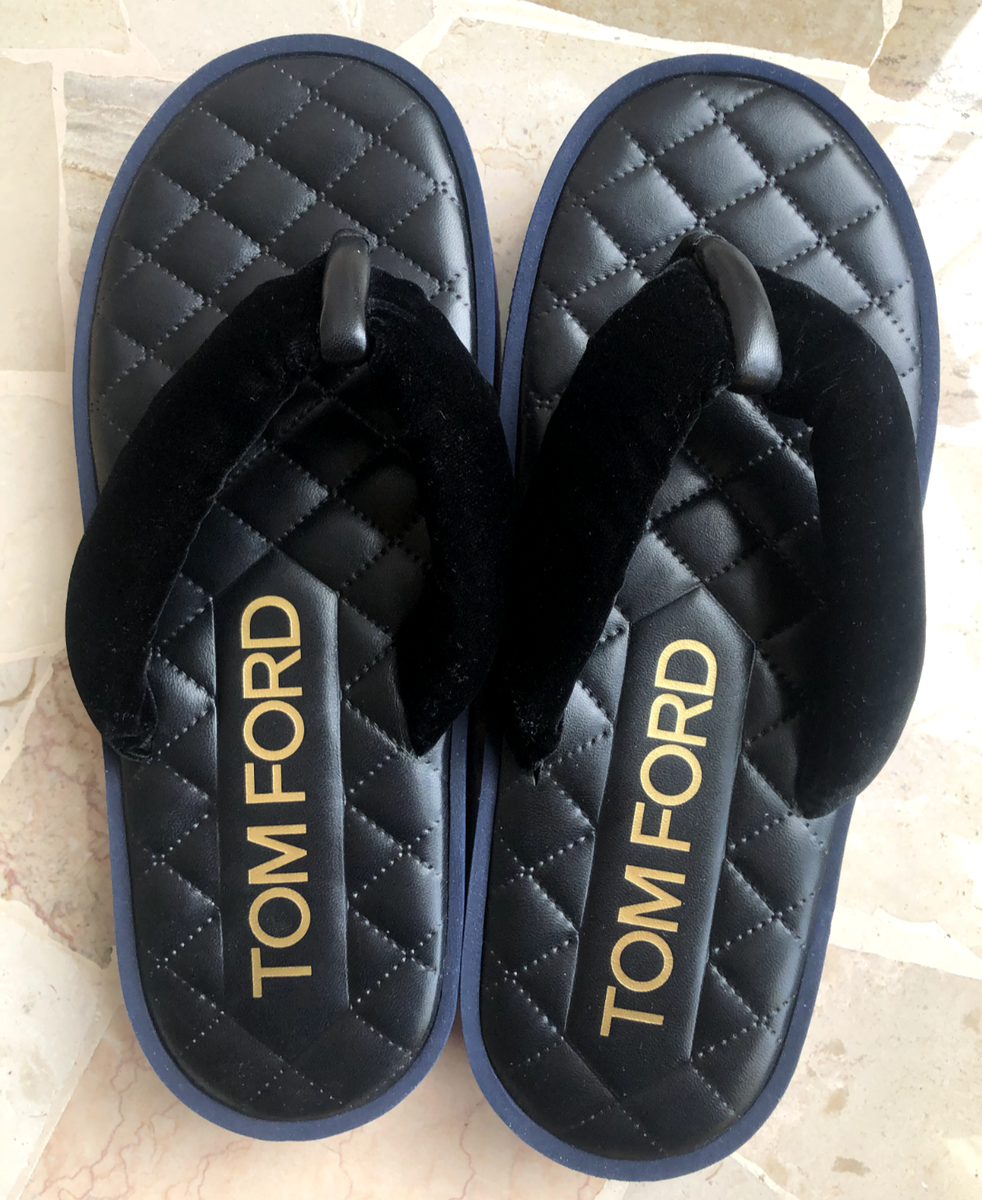 サンダル TOM FORD SS25 Black leather slippers (J1489LCL473X 1N001) Tom Ford Black Leather Slide Sandals
