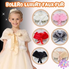NEW PRINCESS WEDDING FLOWER GIRLS BOLERO Soft Faux Fur Shrug Jacket Kids Clothes