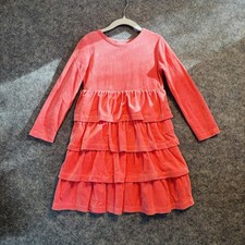 Hanna Andersson Dress Girls Size 4-5 Pink Long Sleeve Tiered Ruffle Velour Party