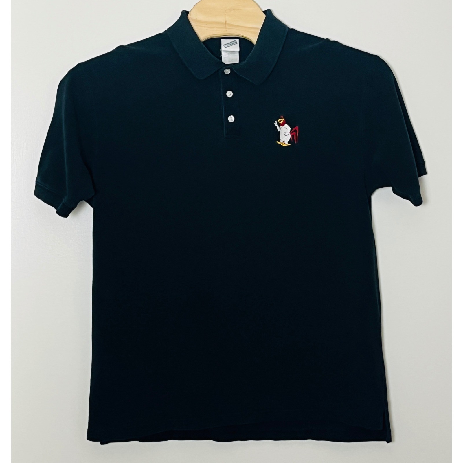 Vintage Warner Bros Foghorn Leghorn Polo Shirt Mens Large Black Looney Tunes