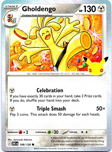 Gholdengo Holo Common ME: 30th Celebration 108/128 NM ((Pokemon))