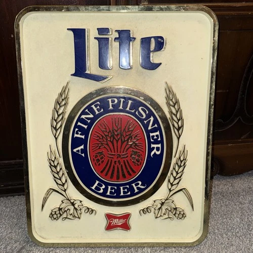Miller Lite Pilsner Beer Sign 1970s Bar Pub Advertising Vintage 16 x 12  G5