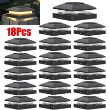 18x Black Outdoor Waterproof Solar Post Deck Fence Cap 4x4 Bright LED Warm Light