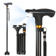 Walking Cane with LED Light - Foldable, Adjustable, Collapsible, Free Standin...