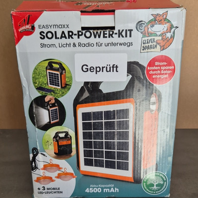 EASYmaxx Solar-Power-Kit Solarpanel, Akku, FM-Radio, USB, 3 LED-Leuchten