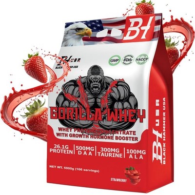 GORILLA Whey 5KG Erdbeere | Muscle Recovery , Lean Gain | Black Hammer USA