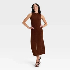 Women's Pointelle Maxi Sweater Dress - M, Brown, A New Day