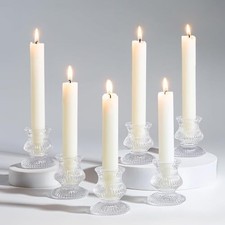 Glass Candle Holder for Candlestick - Set of 20 Clear Small Taper Stick Bulk for