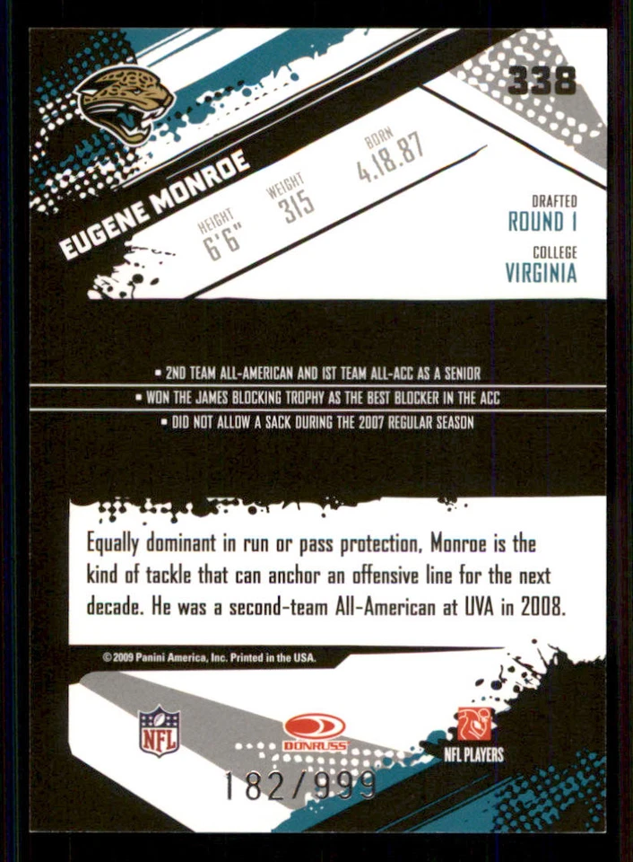 2009 Score Inscriptions #338 Eugene Monroe RC /999 - Image 2 of 2