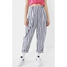 Urban Outfitters Percy Striped Pleated High Rise Tapered Pants US 8 Navy Blue