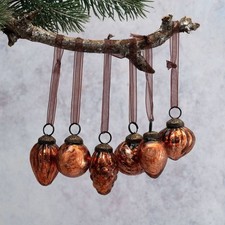 Mini Christmas Baubles Russet Brown Crackle Glass Gift Set of 6