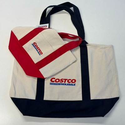 Japan Costco canvas tote shopping bag *set of 2, BLUE Large + RED Mini*