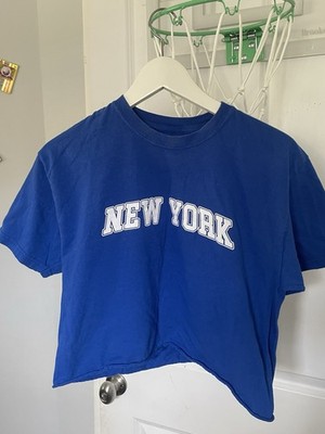 New York NYC Graphic Crop Top Womens M Blue T Shirt Streetwear Short Sleeve Tee