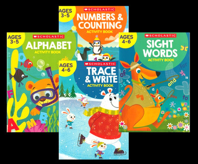 4-pc Scholastic Educational 32-Page Activity Coloring Book Bundle (AGE 3-6)