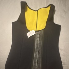 Women s Waist Cincher Corset Boned Hook Eye Closure Solid Black/Yellow L